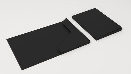Mockup of blank black cardboard folder on the white background. Template for branding design. 3D rendering illustrationの写真素材