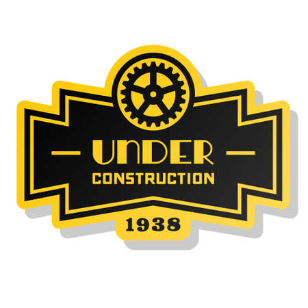 yellow label under construction with gearのイラスト素材