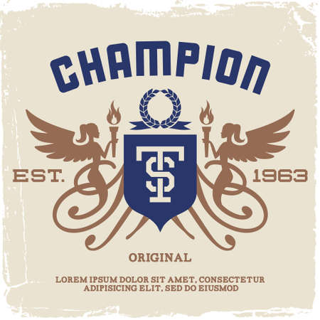 vintage label with angels and torch (T-Shirt Print)のイラスト素材