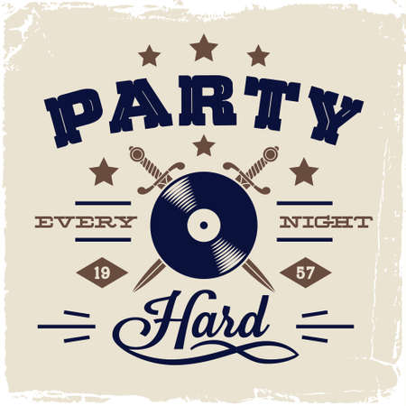 vintage labels with vinyl and knife (T-Shirt Print)のイラスト素材