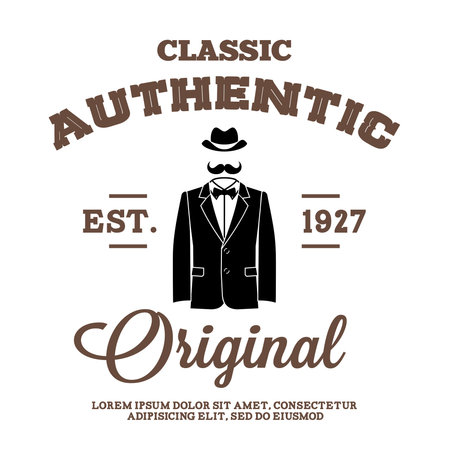 vintage label with hat suit and bow tieのイラスト素材