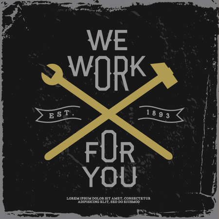 vintage label with hammer and spanner T-Shirt Print のイラスト素材