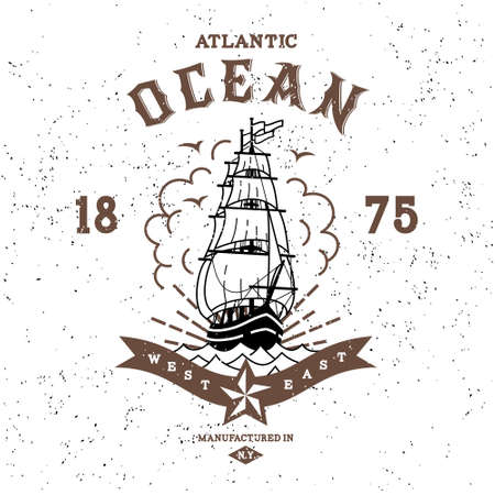vintage label atlantic oceanのイラスト素材