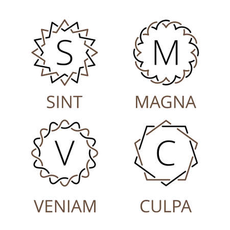 art deco monochrome  vector hipster minimal geometric vintage linear frame , border , label ,  badge for your monogramのイラスト素材