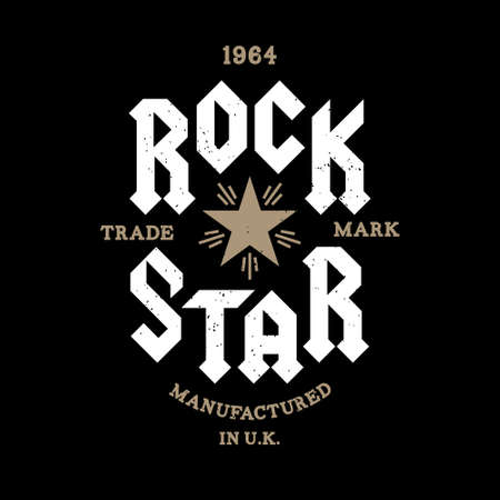 monochrome vector hipster retro badge , label  " rock star " for poster ,  flayer or t-shirt print with lettering , star , starburst and rayのイラスト素材