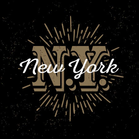 monochrome hipster vintage label, badge, logo  "New York" for poster,  flayer or tee shirt print with monogram and starburstのイラスト素材