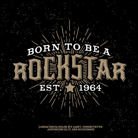 monochrome vector hipster retro badge , label, logo  " rock star " for poster ,  flayer or t-shirt print with lettering , star , starburst and rayのイラスト素材