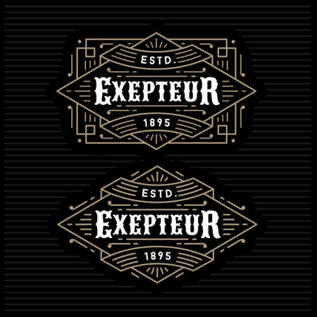 luxury antique gold monochrome art deco hipster minimal geometric vintage linear vector frame , border , label  for your logo, badge or crestのイラスト素材