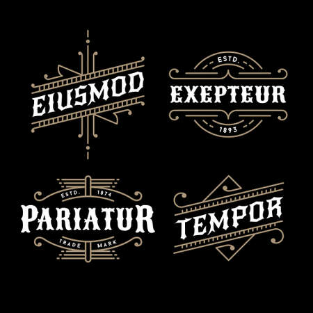 set monochrome art deco luxury antique gold hipster minimal geometric vintage linear vector frame , border , label  for your logo, badge or crestのイラスト素材