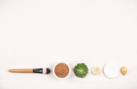 Clay mineral facial water and cosmetic tools on white background.の写真素材