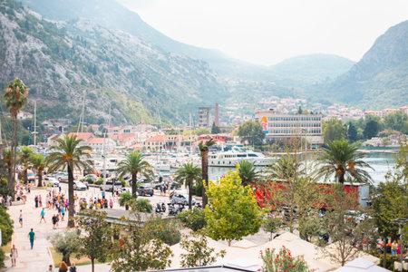KOTOR, MONTENEGRO - SEPTEMBER 06, 2019: Amazing view of Kotor bay and Kotor Old Town from the...