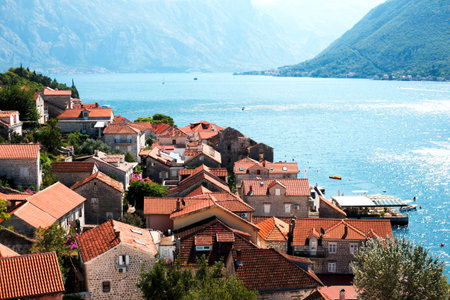 Beautiful town Perast in Montenegro, Europe. Amazing mediterranean landscape.