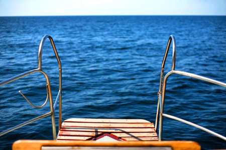 Beautiful sea view from yachts deck. Copy space.の写真素材