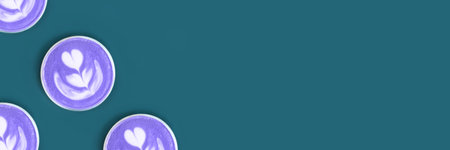 Banner with pattern with cup of trendy fresh aroma taro latte.の写真素材