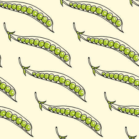 Seamless pattern with hand drawn green pea pods. Beautiful design elements, perfect for prints and patterns.のイラスト素材
