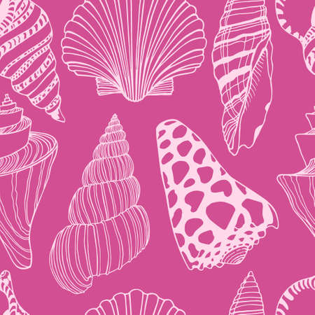 Vector seamless pattern with hand drawn seashellsr. Beautiful marine design elements,perfect for prints and patternsのイラスト素材