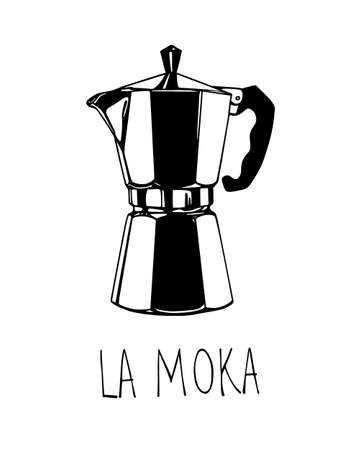 Vector illustration of Italian moka pot hand drawn with pen and ink. Beautiful design elements, perfect for coffee shops and cafes.のイラスト素材
