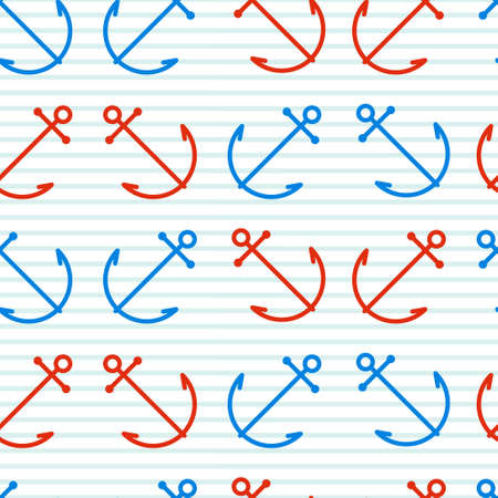 seamless pattern with anchors and steering wheels made in simple flat style. Beautiful nautical design.のイラスト素材