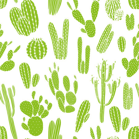 seamless pattern with hand drawn cactus. Beautiful floral drawing.のイラスト素材