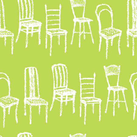 Vector seamless pattern with hand drawn chairs. Beautiful interior design elements, perfect for prints and patterns. Textured drawing made with chalk.のイラスト素材