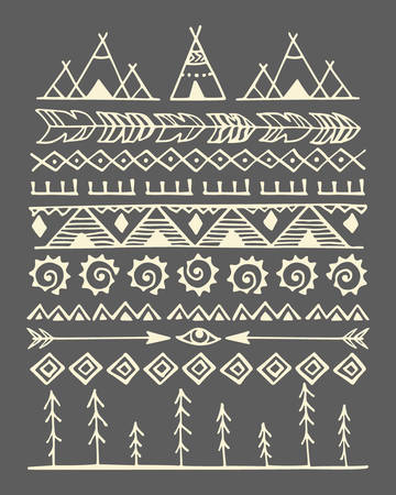 Vector hand drawn graphic set of tribal ornamental elements. Beautiful ethnic design elements.のイラスト素材