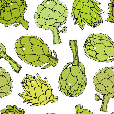 Vector seamless pattern with hand drawn artichokes. Beautiful design elements, perfect for prints and patterns.のイラスト素材