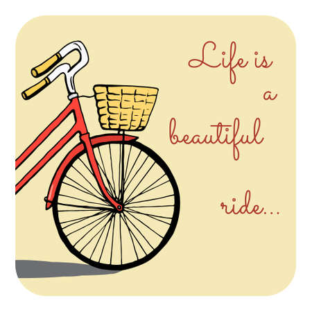 Vector card with hand drawn vintage bicycle and inspiring inscription.のイラスト素材