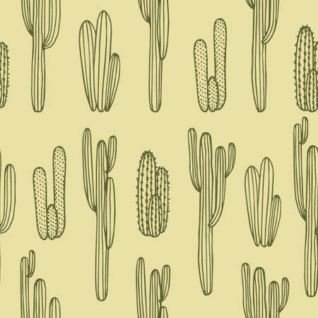 Vector seamless pattern with hand drawn cactuses. Beautiful floral drawing.のイラスト素材