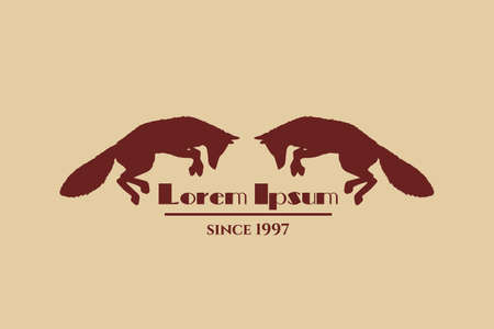 Vector logo design with hand drawn jumping fox silhouettes. Logo design elements.のイラスト素材