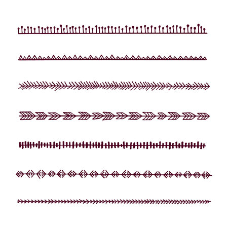 Vector graphic set of hand drawn tribal borders. Beautiful ethnic design elements.のイラスト素材