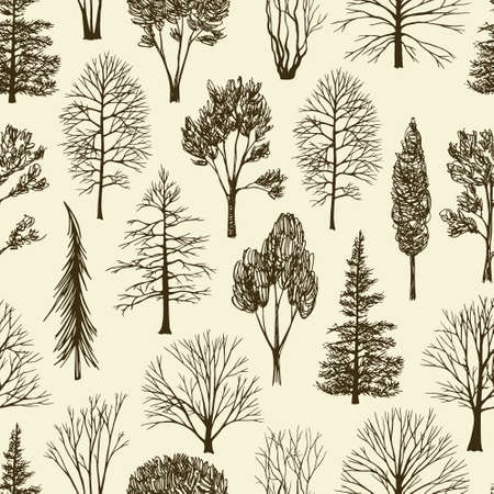 Vector seamless pattern with hand drawn trees. Beautiful floral design elements, perfect for prints and patternsのイラスト素材
