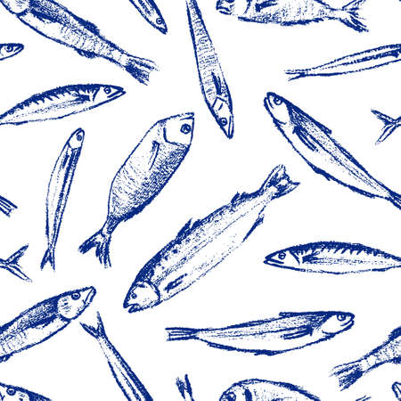 Hand drawn fish patternのイラスト素材