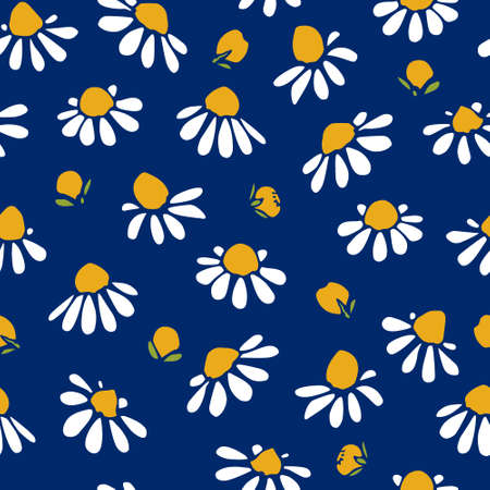 Vector seamless pattern with hand drawn chamomile flowers. Beautiful floral design elements, perfect for prints and patterns.のイラスト素材