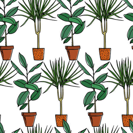 Houseplants seamless patternのイラスト素材