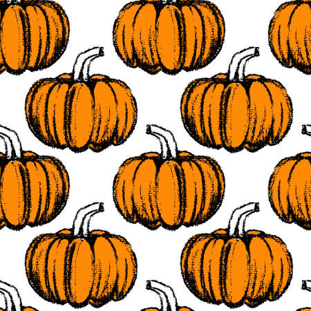 Vector seamless pattern with hand drawn pumpkins. Cool vegetable pattern, charcoal drawingのイラスト素材