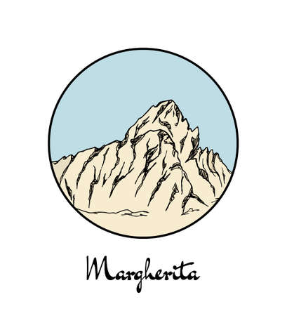 Emblem with hand drawn African mountain.のイラスト素材