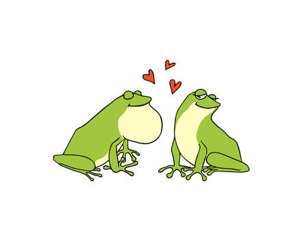 Illustration of hand drawn cute frog couple in love.のイラスト素材