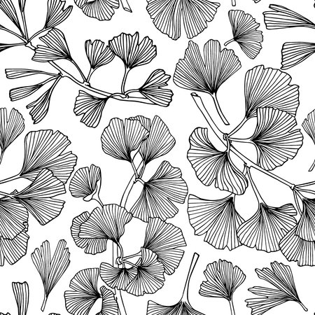 Vector seamless pattern with hand drawn Ginkgo biloba leaves. Ink drawing, graphic style, perfect...