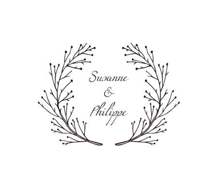 illustration of hand drawn floral wreath. Beautiful floral design elements, perfect for wedding announcements and invitationsのイラスト素材