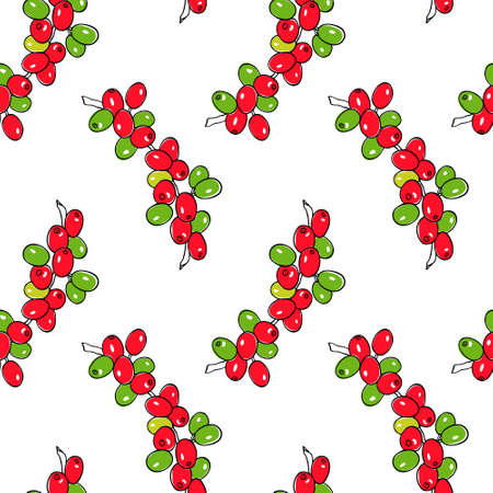 Hand drawn coffee plant pattern isolated on white background.のイラスト素材