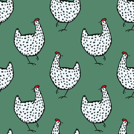 Vector seamless pattern with hand drawn chickens. Beautiful ink drawing, heavy contour, abstract design elements. Perfect elements for food or farming design.のイラスト素材