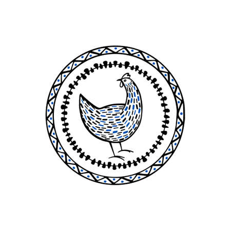 Hand drawn chicken emblem Illustration.のイラスト素材