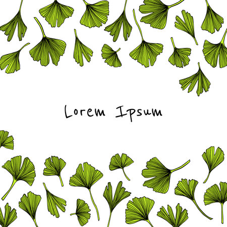 Card with hand drawn Ginkgo biloba leaves border.のイラスト素材