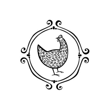 Hand drawn chicken emblemのイラスト素材