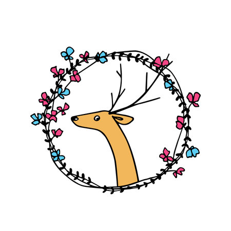 Hand drawn floral wreath with elkのイラスト素材