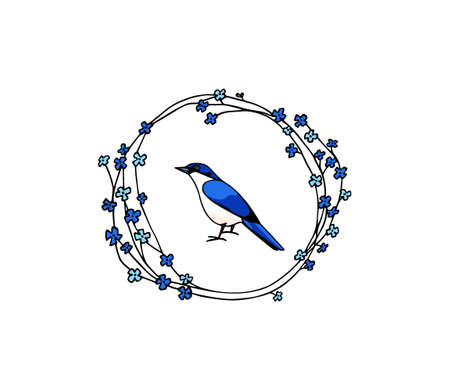 Hand drawn floral bird emblemの写真素材