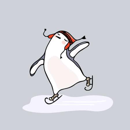 Hand drawn skating penguinの写真素材