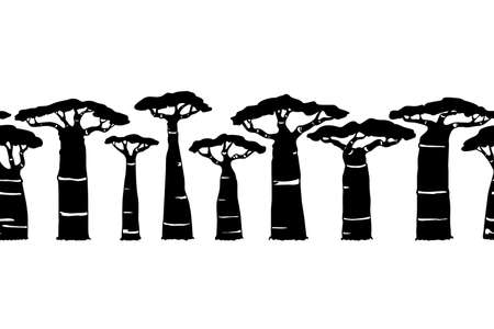 Vector horizontal seamless pattern with hand drawn baobab. Beautiful design elements, perfect for prints and patterns.のイラスト素材