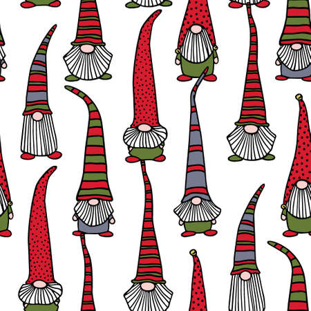 Hand drawn Christmas gnomes patternのイラスト素材