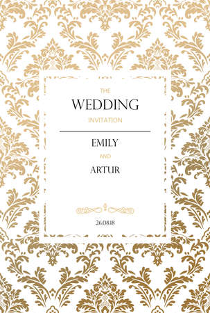 Vector wedding vintage card. Damask gold pattern. Vector illustration.のイラスト素材